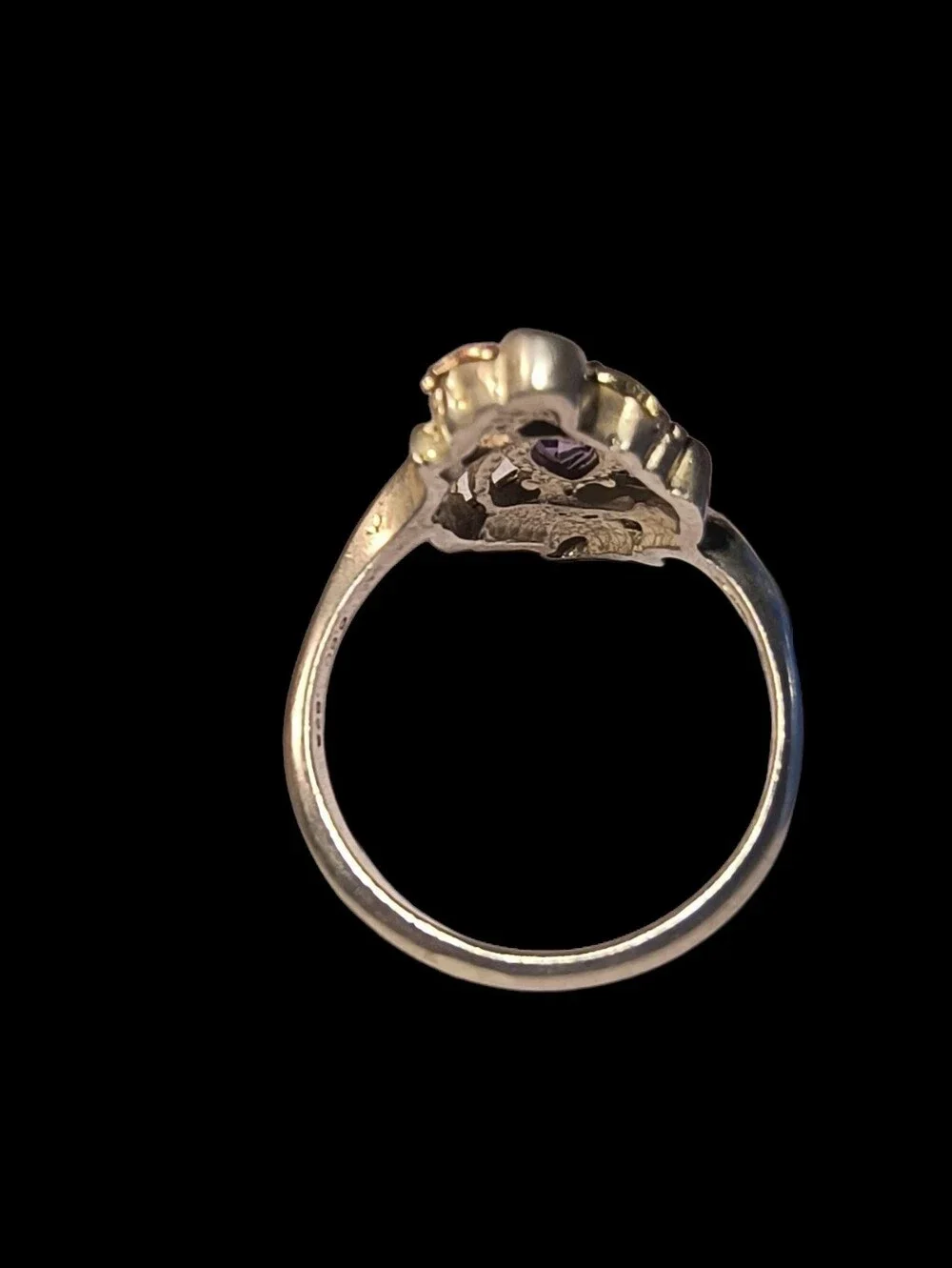 Vintage Coleman Co. Sterling And Amethyst Black Hills Gold Leaf Ring